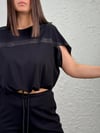 NONA DERİ DETAYLI SİYAH BLUZ
