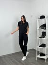 NONA DERİ DETAYLI SİYAH BLUZ