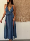 PANAMA İNDİGO KAFTAN ELBİSE