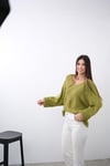 PUFFY V YAKA YEŞİL KAZAK
