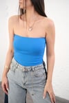SELLY MAVİ STRAPLES BLUZ
