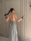 TARA BEJ-SİYAH ÇİZGİLİ ELBİSE