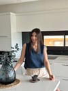 TARO PETROL MAVİ MÜSLİN BLUZ