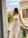 VERA OMUZ BAĞLAMALI BEJ ELBİSE