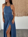 VERA OMUZ BAĞLAMALI İNDİGO ELBİSE