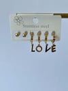 Çelik Altılı Love Küpe Seti 