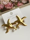 Çelik Gold İncili Yıldız Küpe (3.5 Cm)