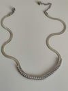 Çelik Gümüş Renk Beyaz Baget Taşlı İtalyan Zincir Kolye (47 Cm)