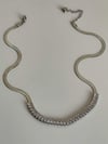 Çelik Gümüş Renk Beyaz Baget Taşlı İtalyan Zincir Kolye (47 Cm)