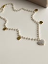 Çelik İncili Kalpli Kolye (49 Cm)