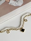 Çelik İncili Siyah Van Cleef İkili Birleşik Kombin Bileklik (22 Cm)