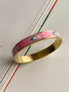 Çelik Pembe Göz Detaylı Kelepçe Bileklik (6.20 Cm)