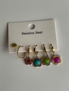 Çelik Renkli Taşlı Altılı Küpe Seti (3 Cm)