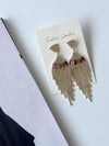 İthal Fuşya Yeşil Taşlı Sallantılı Küpe (8.5 Cm)