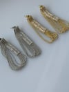 İthal Gold Renk Baget Taşlı Zincirli Küpe (5 Cm)
