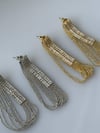 İthal Gold Renk Baget Taşlı Zincirli Küpe (5 Cm)