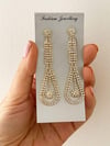 İthal Gold Zirkon Taşlı Sallantılı Küpe (7.5 Cm)
