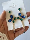 İthal Mavi Yeşil Taşlı Küpe (8 Cm)