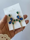İthal Mavi Yeşil Taşlı Küpe (8 Cm)