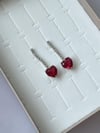 Özel Kaplama Pırlanta Model Kırmızı Kalp Zirkon Taşlı Küpe (3.5 Cm)