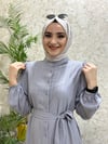 Güneş Bürümcük Tesettür Elbise Gri