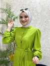 Güneş Bürümcük Tesettür Elbise Yağ Yeşili