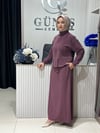 Güneş Kombin Bel Bağcıklı Önden Fermuarlı Etekli İkili Takım Mürdüm