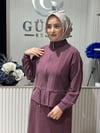 Güneş Kombin Bel Bağcıklı Önden Fermuarlı Etekli İkili Takım Mürdüm