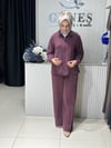 Güneş Kombin Bel Bağcıklı Önden Fermuarlı İkili Takım Mürdüm