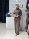 Güneş Kombin Bel Bağcıklı Önden Fermuarlı İkili Takım Kahverengi