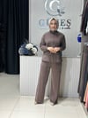 Güneş Kombin Bel Bağcıklı Önden Fermuarlı İkili Takım Kahverengi