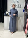 Güneş Kombin Bel Bağcıklı Önden Fermuarlı Etekli İkili Takım Mavi