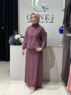 Güneş Kombin Bel Bağcıklı Önden Fermuarlı Etekli İkili Takım Mürdüm