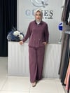 Güneş Kombin Bel Bağcıklı Önden Fermuarlı İkili Takım Mürdüm