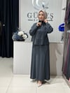 Güneş Kombin Bel Bağcıklı Önden Fermuarlı Etekli İkili Takım Siyah