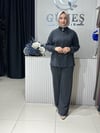 Güneş Kombin Bel Bağcıklı Önden Fermuarlı İkili Takım Siyah