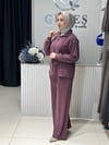 Güneş Kombin Bel Bağcıklı Önden Fermuarlı İkili Takım Mürdüm