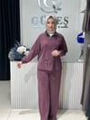 Güneş Kombin Bel Bağcıklı Önden Fermuarlı İkili Takım Mürdüm