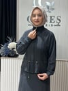 Güneş Kombin Bel Bağcıklı Önden Fermuarlı Etekli İkili Takım Siyah