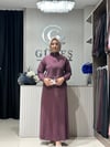 Güneş Kombin Bel Bağcıklı Önden Fermuarlı Etekli İkili Takım Mürdüm