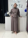 Güneş Kombin Bel Bağcıklı Önden Fermuarlı Etekli İkili Takım Kahverengi