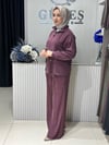 Güneş Kombin Bel Bağcıklı Önden Fermuarlı İkili Takım Mürdüm