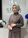 Güneş Kombin Bel Bağcıklı Önden Fermuarlı Etekli İkili Takım Kahverengi