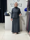 Güneş Kombin Bel Bağcıklı Önden Fermuarlı Etekli İkili Takım Siyah