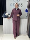 Güneş Kombin Bel Bağcıklı Önden Fermuarlı İkili Takım Mürdüm