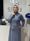 Güneş Kombin Bel Bağcıklı Önden Fermuarlı Etekli İkili Takım Mavi