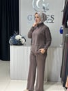 Güneş Kombin Bel Bağcıklı Önden Fermuarlı İkili Takım Kahverengi