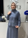 Güneş Kombin Bel Bağcıklı Önden Fermuarlı Etekli İkili Takım Mavi