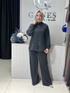 Güneş Kombin Bel Bağcıklı Önden Fermuarlı İkili Takım Siyah