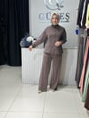 Güneş Kombin Bel Bağcıklı Önden Fermuarlı İkili Takım Kahverengi